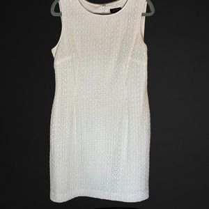 Tahari White Sleeveless Sheath dress Size 12 / Worn once Small eyelet de…